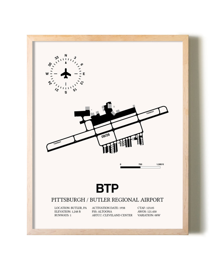 Pittsburgh / Butler Regional Airport framed wall art in white frame