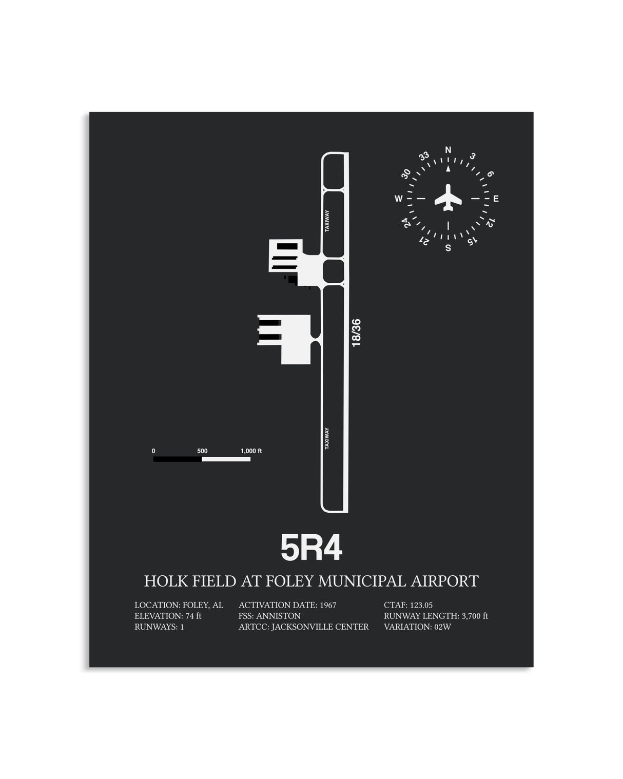 Gray Framed Holk Field at Foley Municipal Airport layout wall art poster
