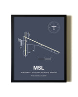 Blue and Cream Framed Northwest Alabama Regional Airport layout wall art poster