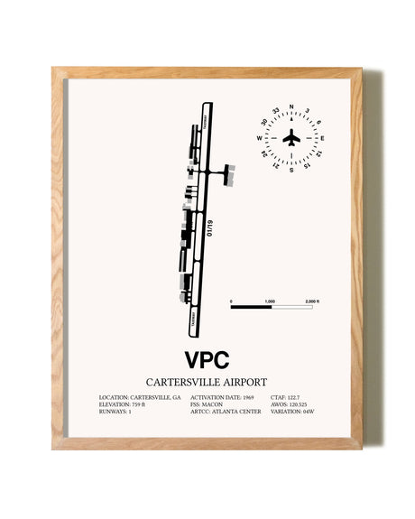 Cartersville Airport framed print in natural wood frame