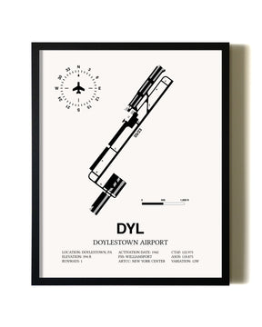 Framed Doylestown Airport wall art poster in black frame