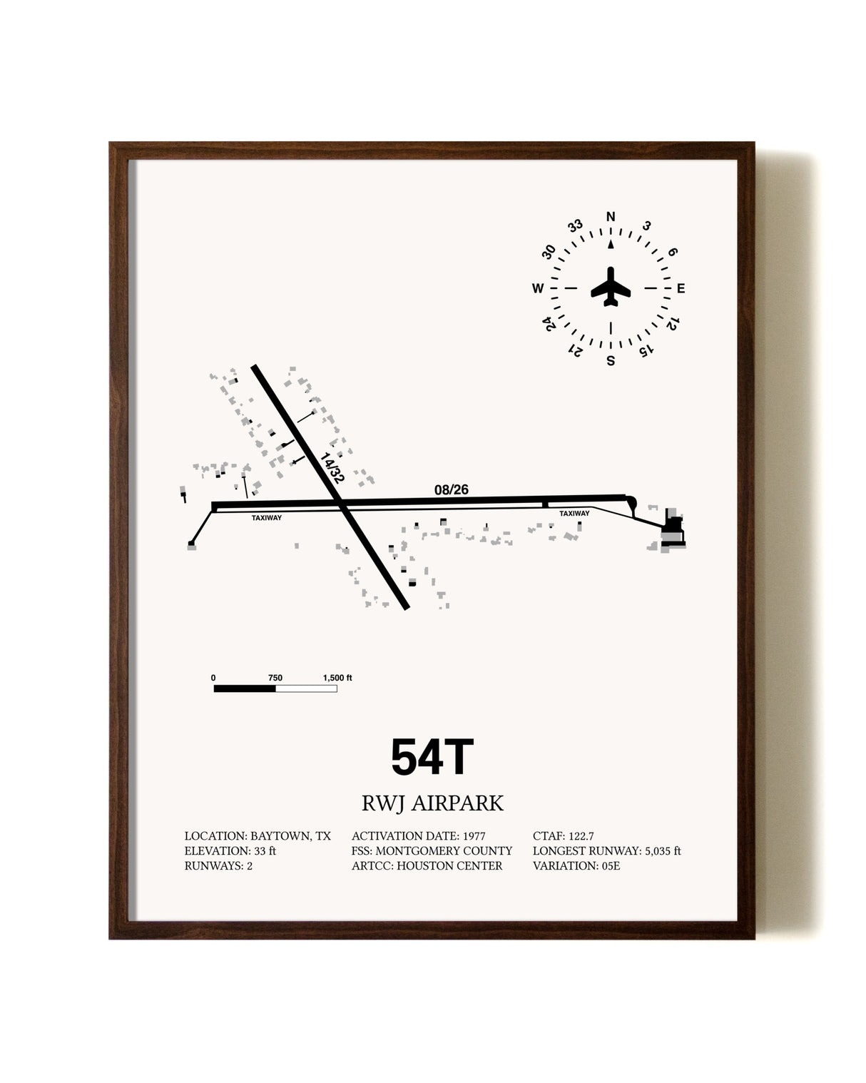 RWJ Airpark aviation print in walnut frame