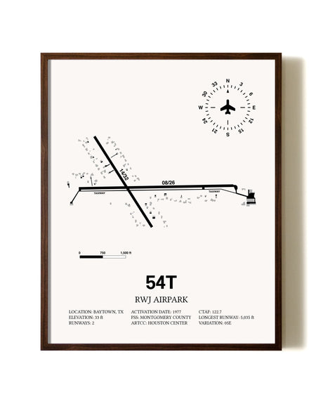 RWJ Airpark aviation print in walnut frame