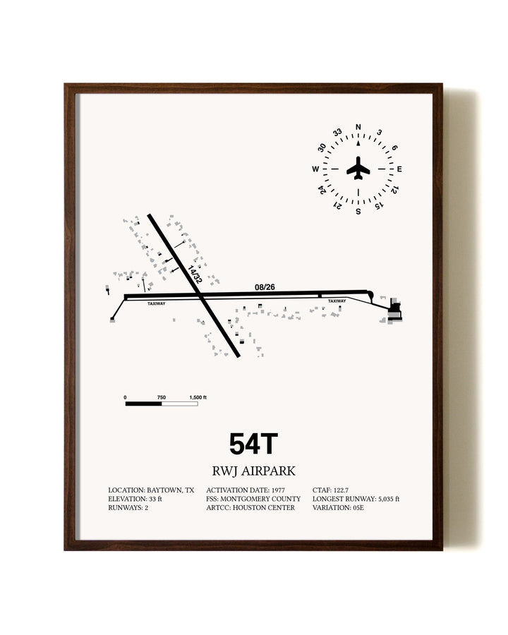 RWJ Airpark aviation print in walnut frame