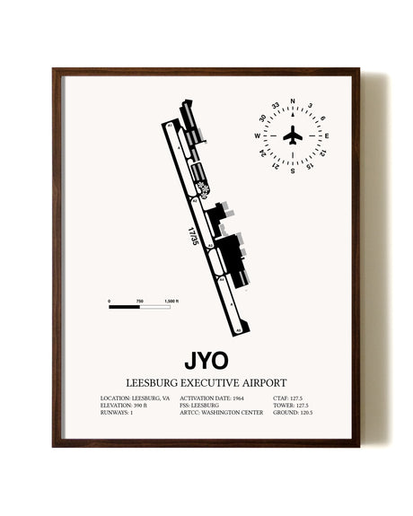 Leesburg Executive Airport aviation print in walnut frame