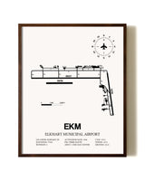 Elkhart Municipal Airport aviation print in walnut frame