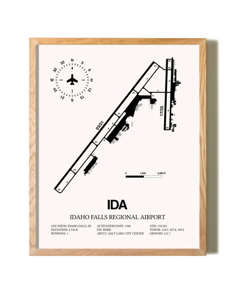 Idaho Falls Regional Airport framed print in natural wood frame