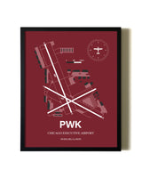 Red Framed Chicago Executive Airport wall art poster in black frame
