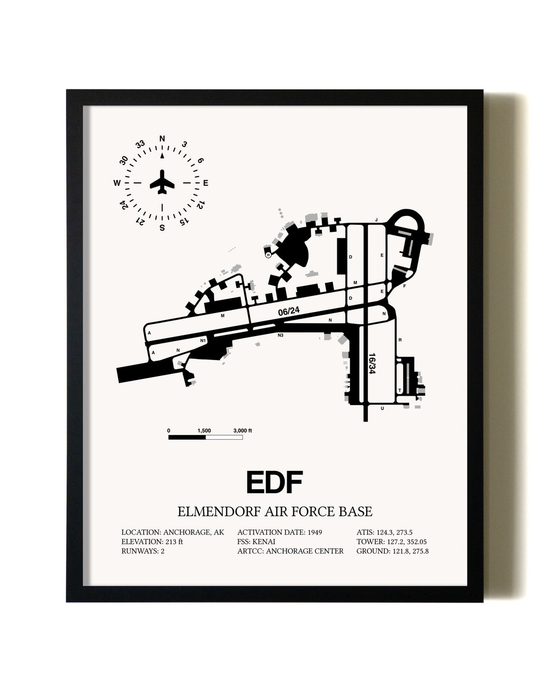 Framed Elmendorf Air Force Base wall art poster in black frame