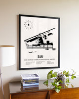 Luis Munoz Marin International Airport aviation wall décor in black wood frame