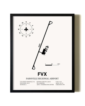Framed Farmville Regional Airport wall art poster in black frame