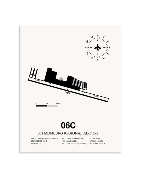 Gray Schaumburg Regional Airport framed poster displayed in an airplane hangar
