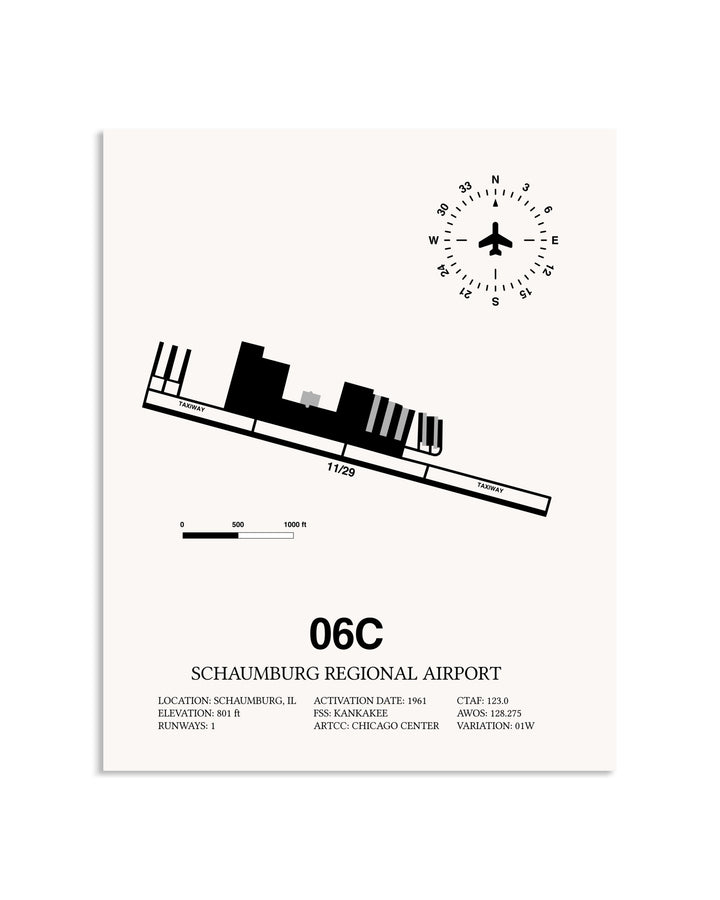 Gray Schaumburg Regional Airport framed poster displayed in an airplane hangar