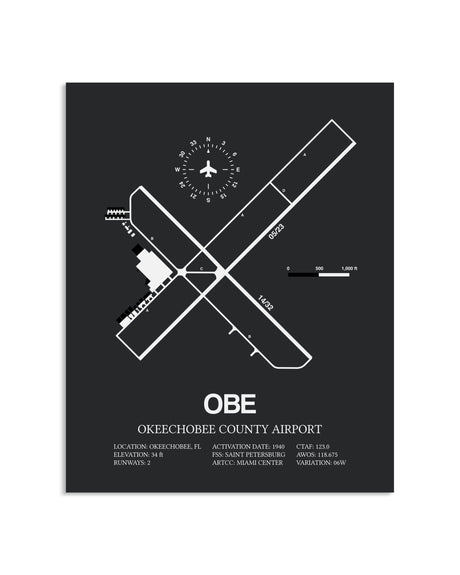 Gray Framed Okeechobee County Airport layout wall art poster
