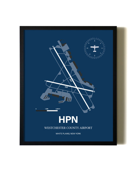Aviation Blue Framed Westchester County Airport layout wall art poster