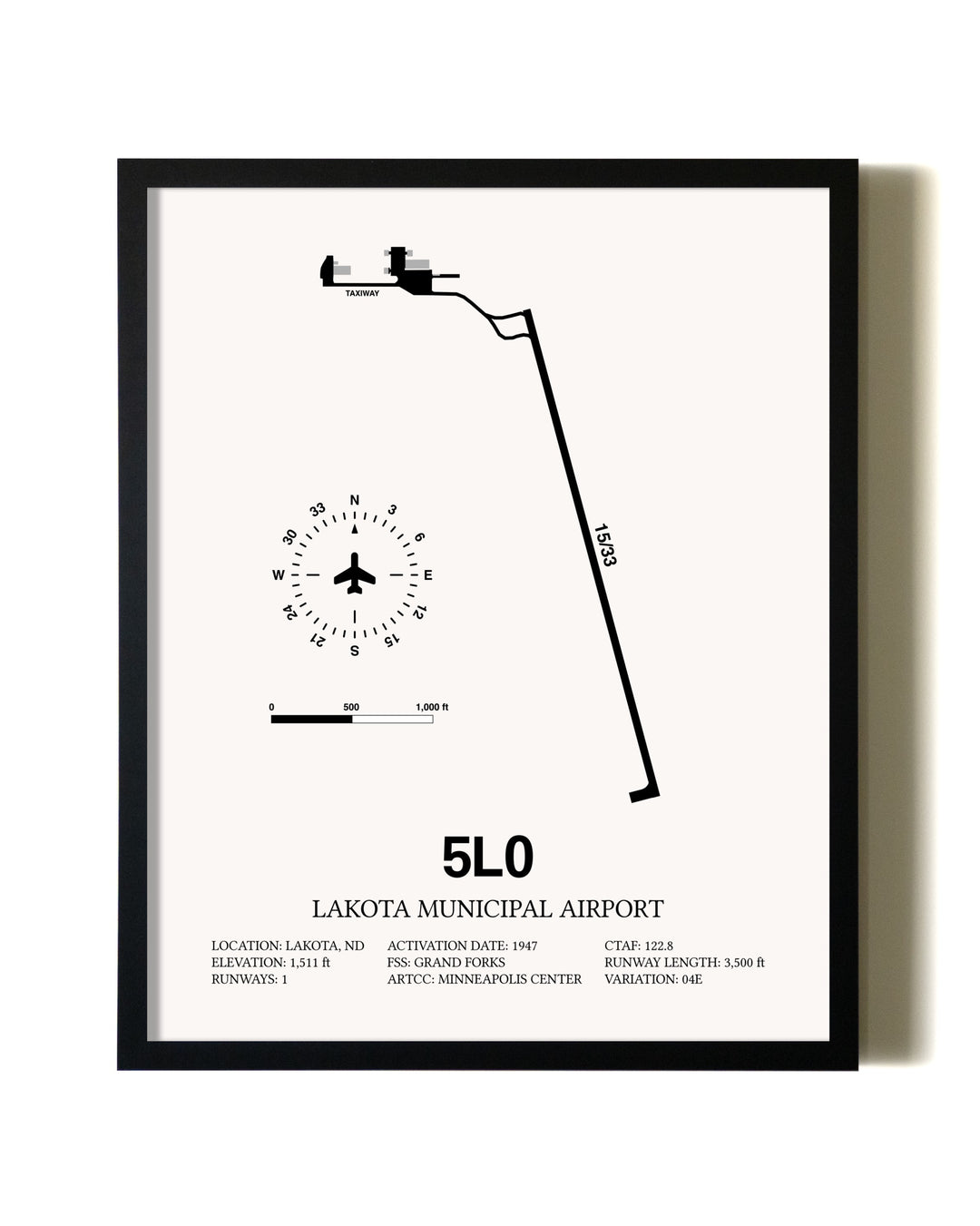 Framed Lakota Municipal Airport wall art poster in black frame