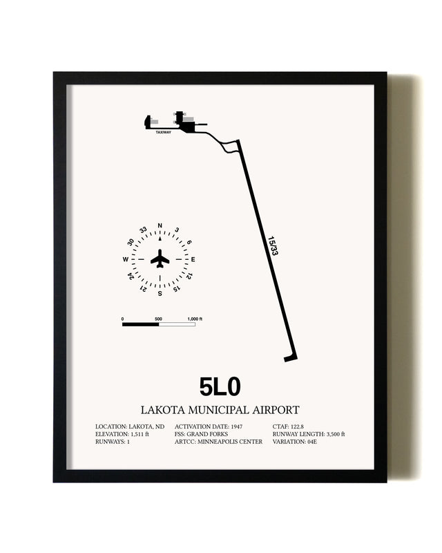 Framed Lakota Municipal Airport wall art poster in black frame