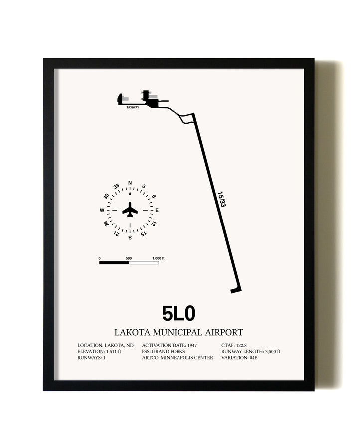 Framed Lakota Municipal Airport wall art poster in black frame