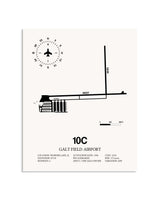 Gray Galt Field Airport framed poster displayed in an airplane hangar