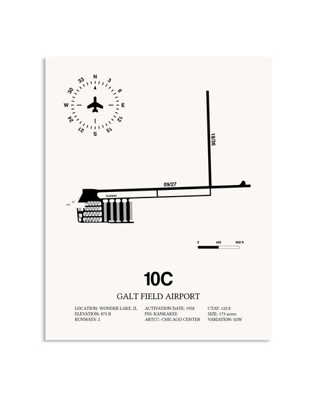 Gray Galt Field Airport framed poster displayed in an airplane hangar