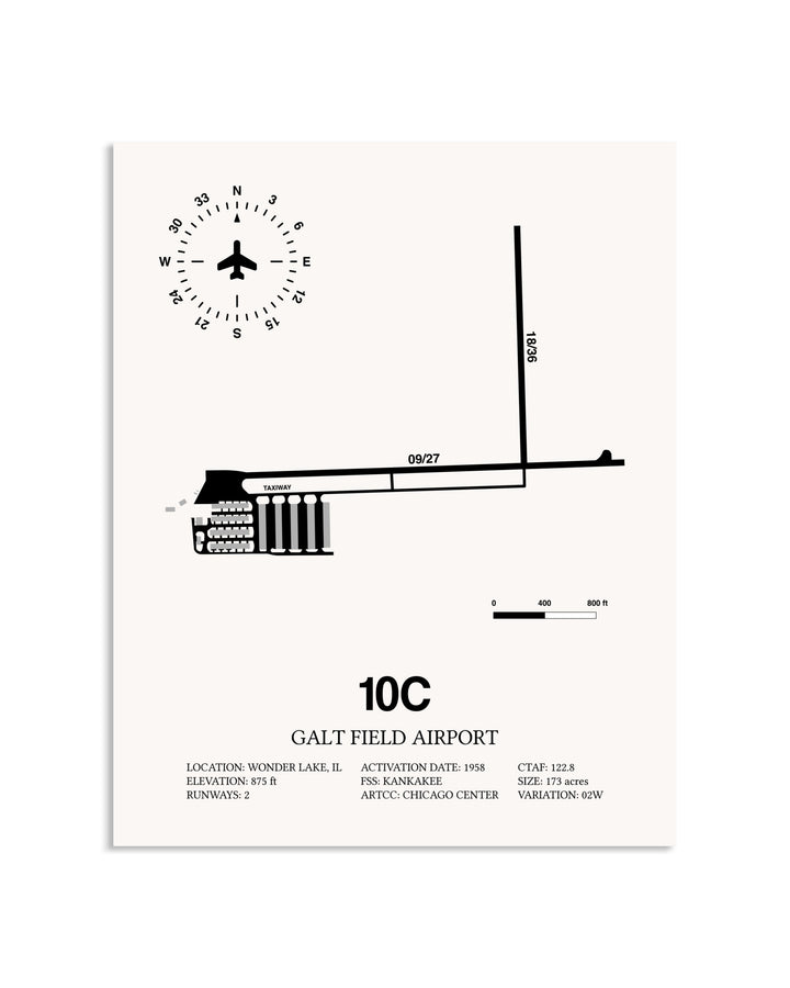 Gray Galt Field Airport framed poster displayed in an airplane hangar