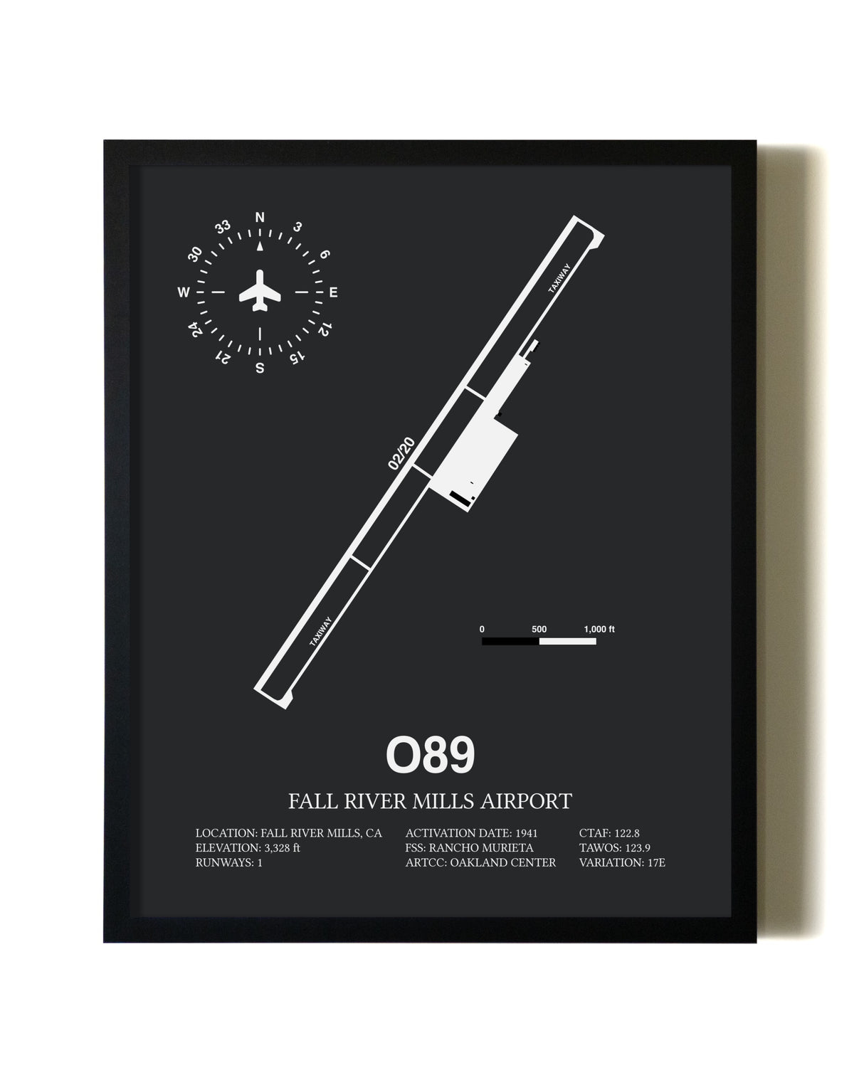 Unframed Fall River Mills Airport map print poster