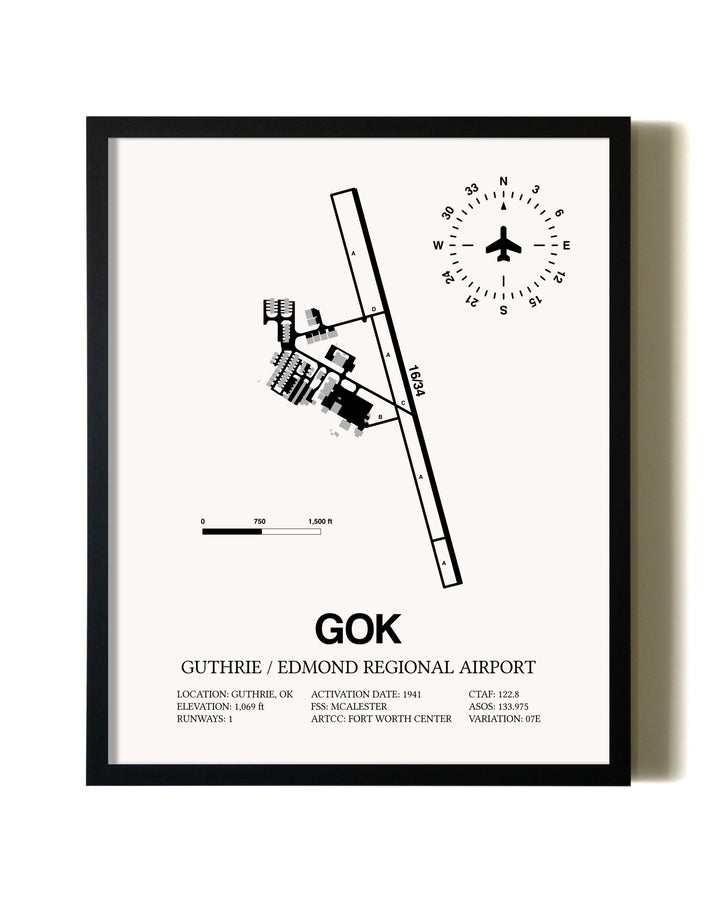 Framed Guthrie / Edmond Regional Airport wall art poster in black frame