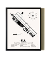 Framed Caldwell Executive Airport wall art poster in black frame
