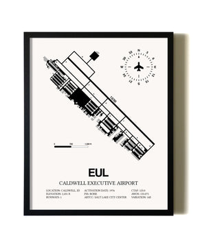 Framed Caldwell Executive Airport wall art poster in black frame