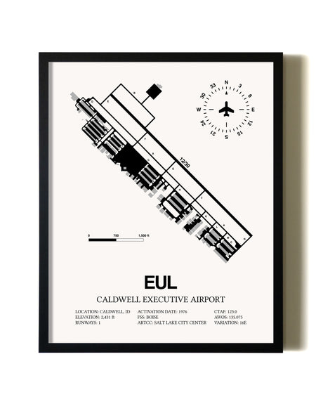 Framed Caldwell Executive Airport wall art poster in black frame