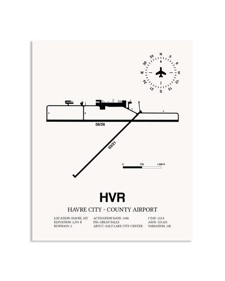 Gray Havre City-County Airport framed poster displayed in an airplane hangar