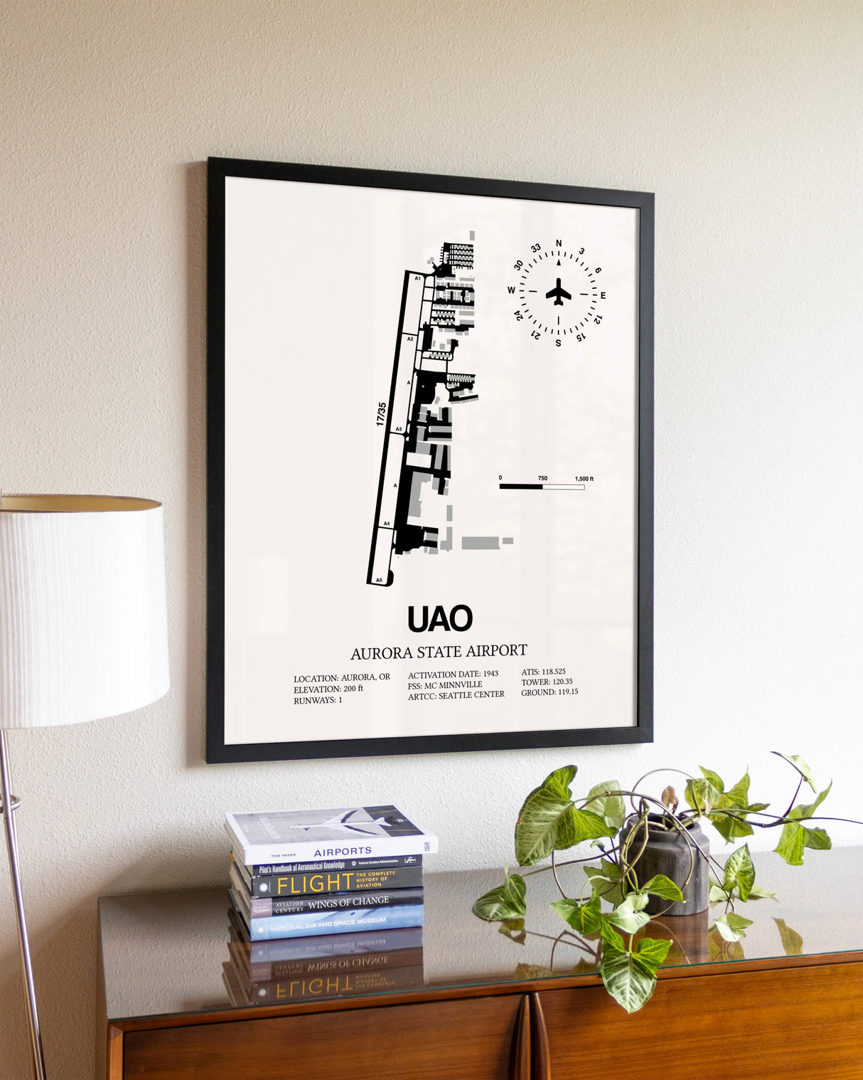 Aurora State Airport aviation wall décor in black wood frame