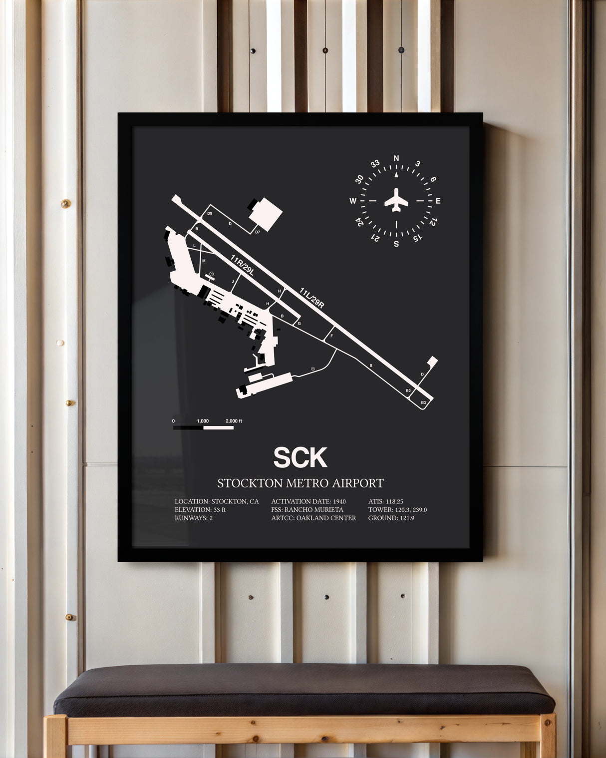 Frame color options for Stockton Metro Airport Wall Art