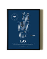 Aviation Blue Framed Los Angeles International Airport layout wall art poster