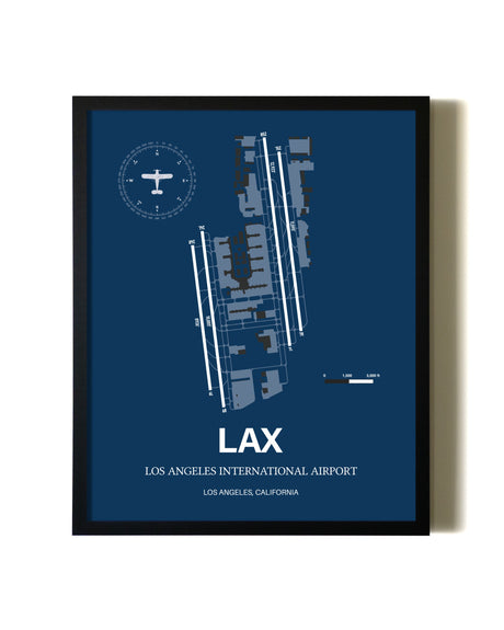 Aviation Blue Framed Los Angeles International Airport layout wall art poster