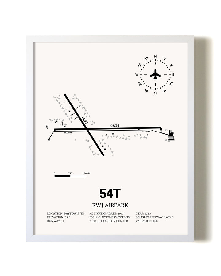 RWJ Airpark airport map poster in oak frame