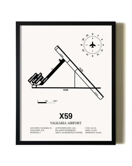 Framed Valkaria Airport wall art poster in black frame