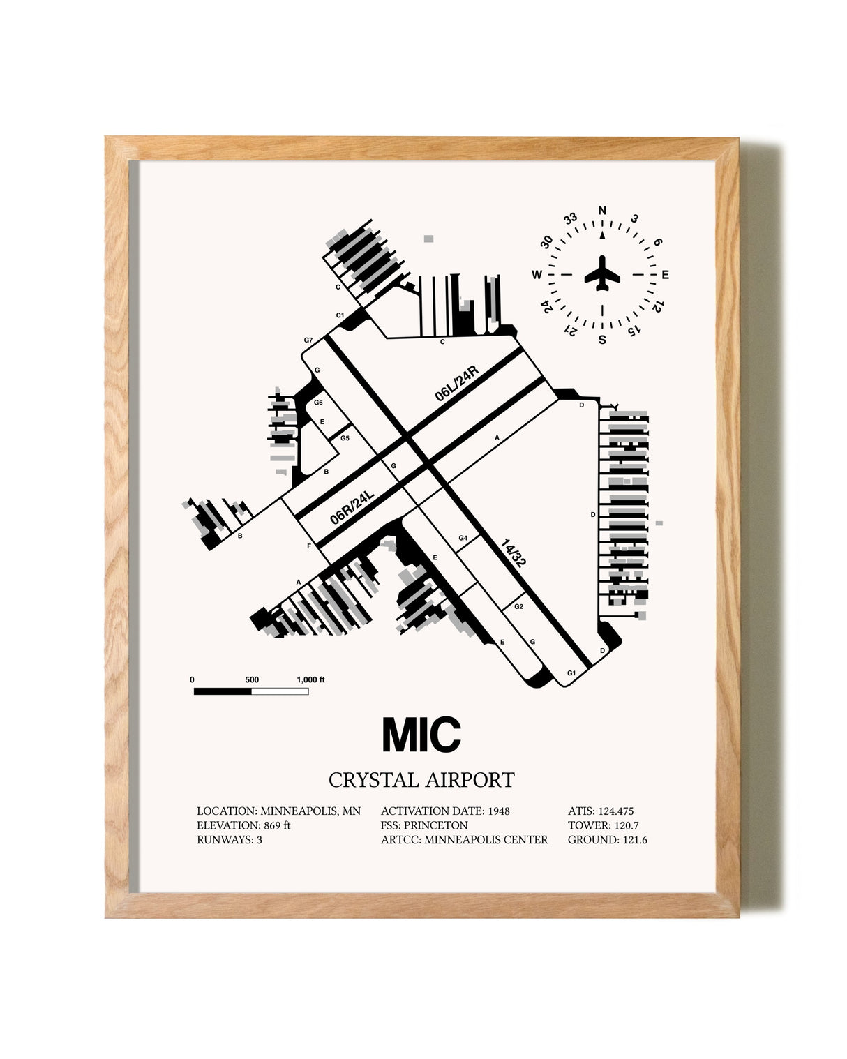 Crystal Airport framed print in natural wood frame