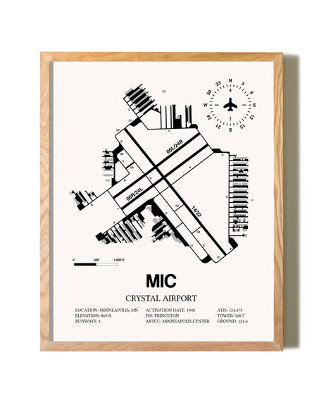 Crystal Airport framed print in natural wood frame