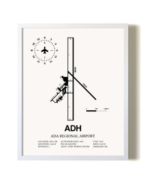 Ada Regional Airport airport map poster in oak frame