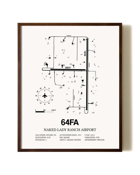 Naked Lady Ranch Airport aviation print in walnut frame
