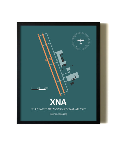 Green Northwest Arkansas National Airport aviation wall décor in black wood frame