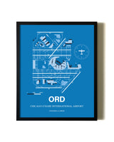 Sky Blue Chicago O'Hare International Airport aviation wall décor in black wood frame
