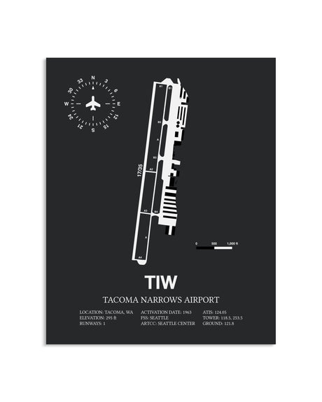 Gray Framed Tacoma Narrows Airport layout wall art poster