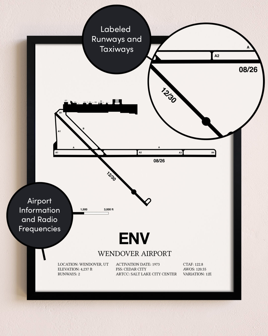 Framed Wendover Airport layout wall art poster