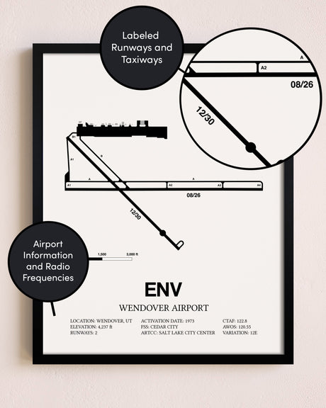 Framed Wendover Airport layout wall art poster