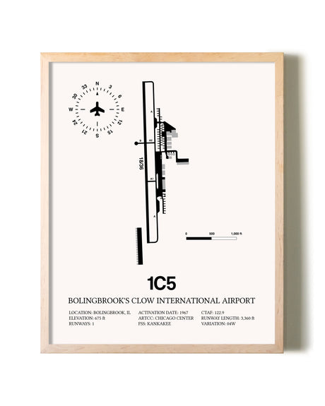 Bolingbrook's Clow International Airport framed wall art in white frame