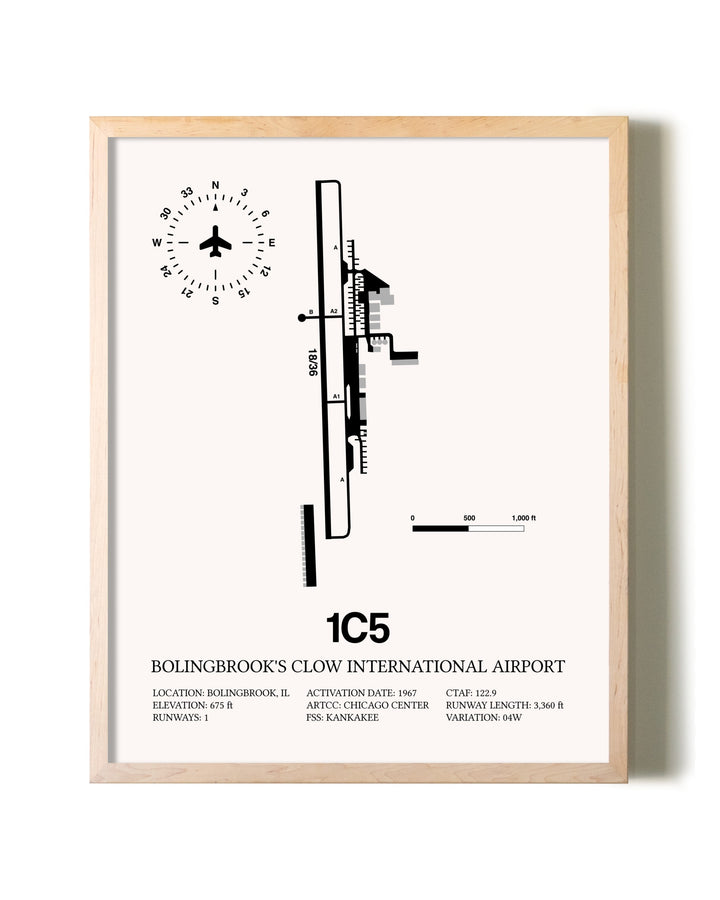 Bolingbrook's Clow International Airport framed wall art in white frame