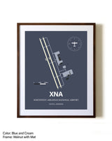 Northwest Arkansas National Airport aviation print in walnut frame with mat