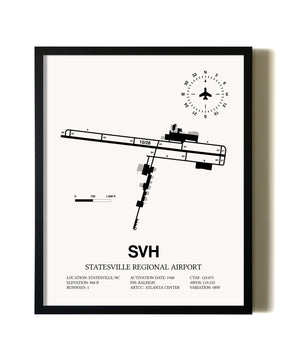 Framed Statesville Regional Airport wall art poster in black frame